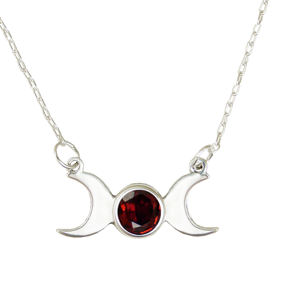 Sterling Silver Moon Phases Necklace With Garnet